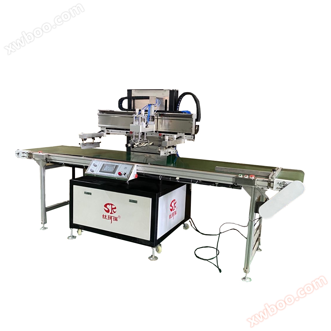 Plastic bag belt line screen printing machine. Handbag belt automatic screen printing machine